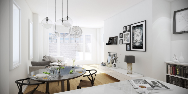 moderna vardagsrumslampor glas matbord trä vägg bilder deco