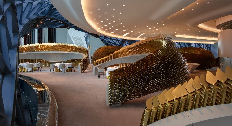 modern arkitektur morpheus hotell macau konstruktion extraordinär design futuristiska skulpturer bildar guld