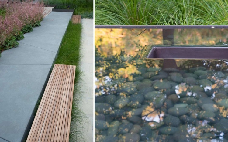 modern-trädgård-vatten-spel-trädgård damm-flod stenar-dekoration