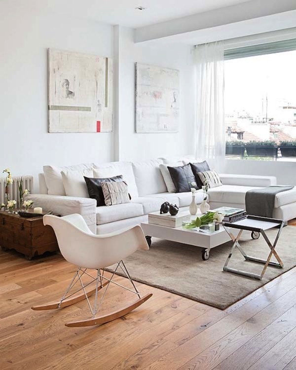 Vardagsrumsmöbler gungfåtölj modern look vit soffa