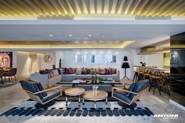 vardagsrum eklektisk modern lägenhet design med havsutsikt