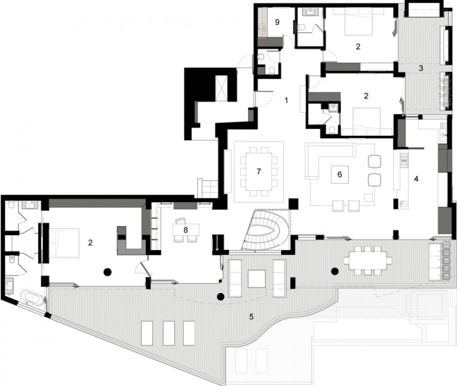 arkitektonisk plan modern designer lägenhet med havsutsikt