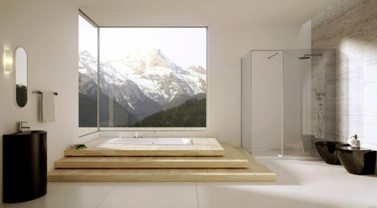 badrum-trä-ljus-möblering-steg-sjunkna-badkar-glas-dusch-idé