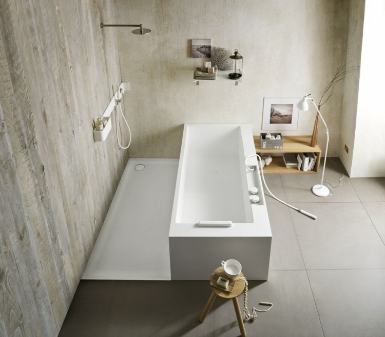 badrum hörn dusch badkar duschhuvud regn effekt betongvägg