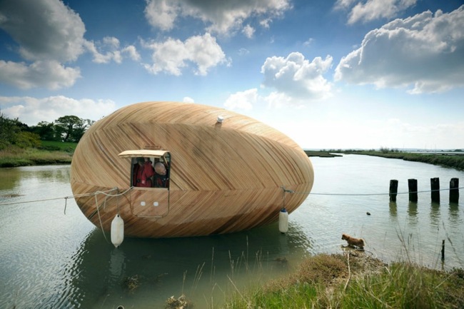 Båthus trä äggform miljövänlig hållbar konstruktion
