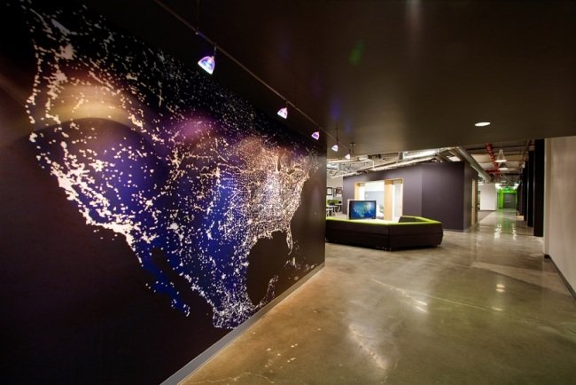 Väggdesign världskarta-USA hall design-Skype kontor silikon dalen