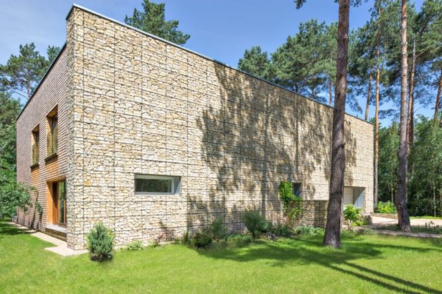 Gräsmatta gabion vägg moderna designidéer