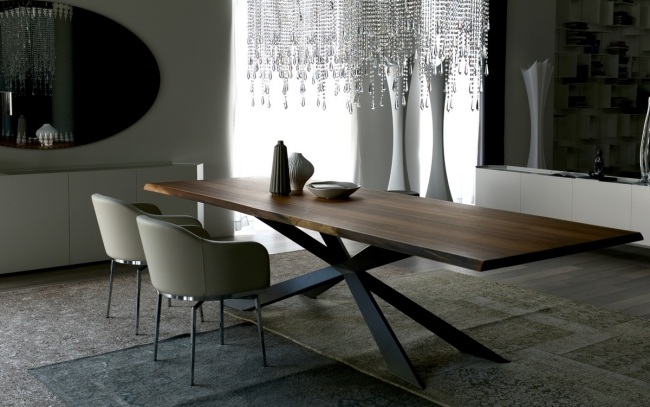 modernt matbord cattelan trä tallrik fot stål svart