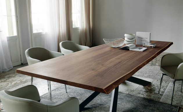 modern matbord design cattelan valnöt trä topp stål bas