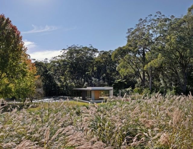 Stuga fält skog vacker arkitektur minimalistisk