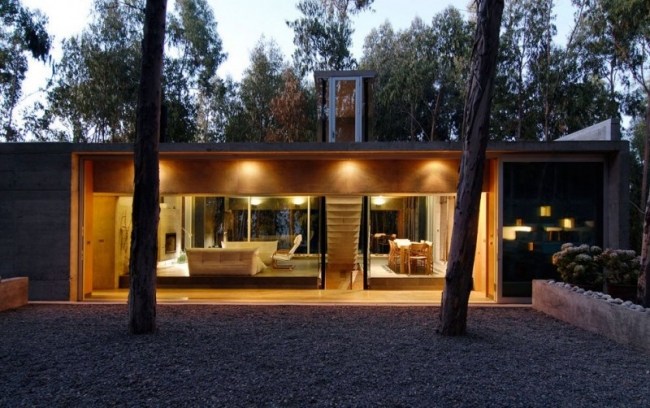 modernt platt tak hus chile gubbins arquitectos belysning