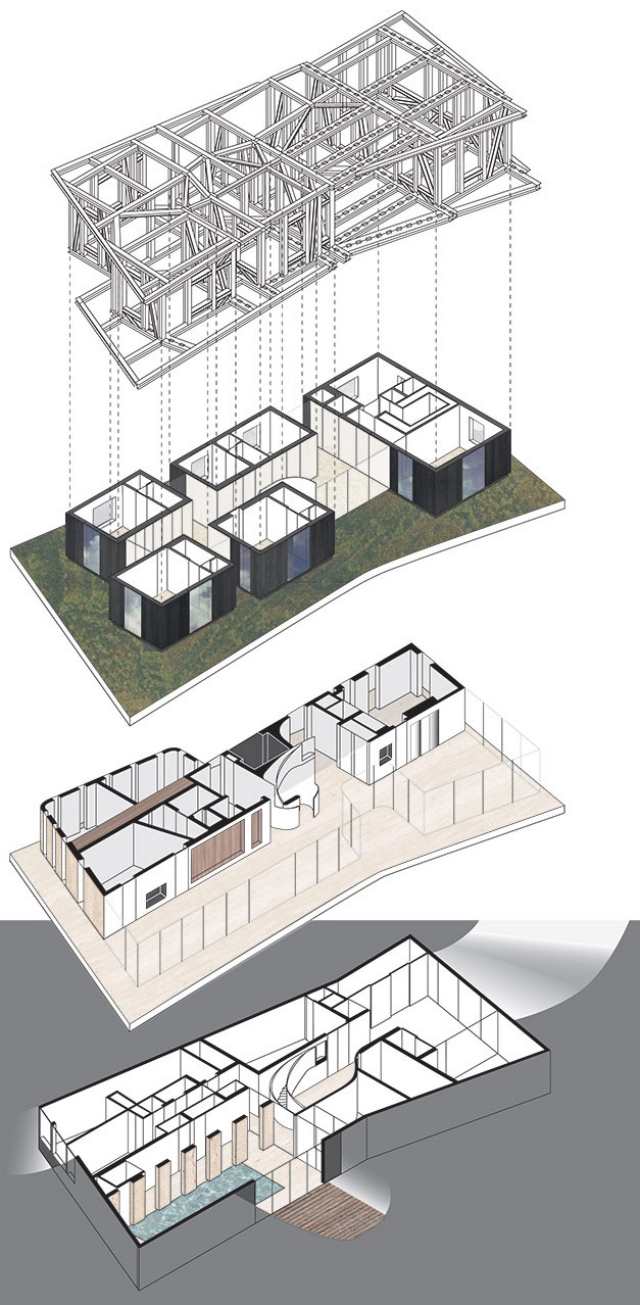 modernt platt tak hus inredning enkel konstruktion