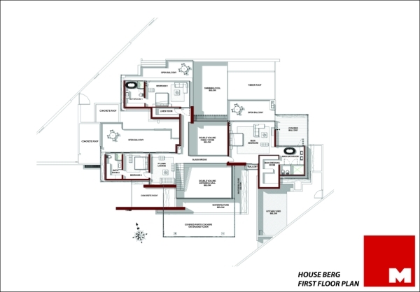 modernt designerhus med geometriska former första våningen