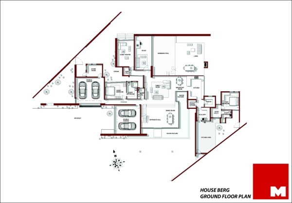 modernt designerhus med geometriska former bottenvåningen