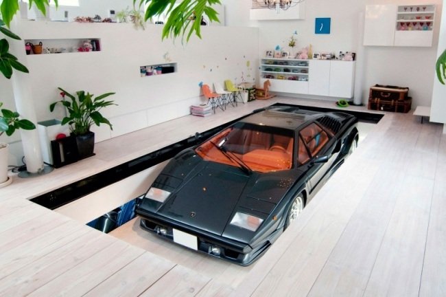 Kre Modernt hus med garage tokyo sportbil fans