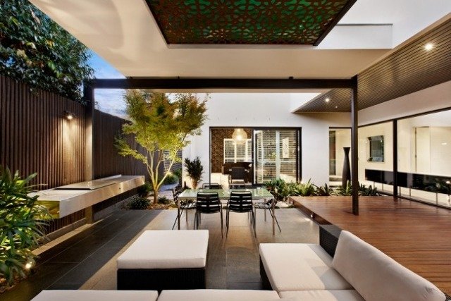 modern träterrass design täckt lounge