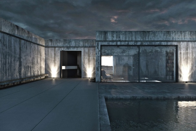 modernt hus exponerad betong igor sirotov utomhuspool glasvägg