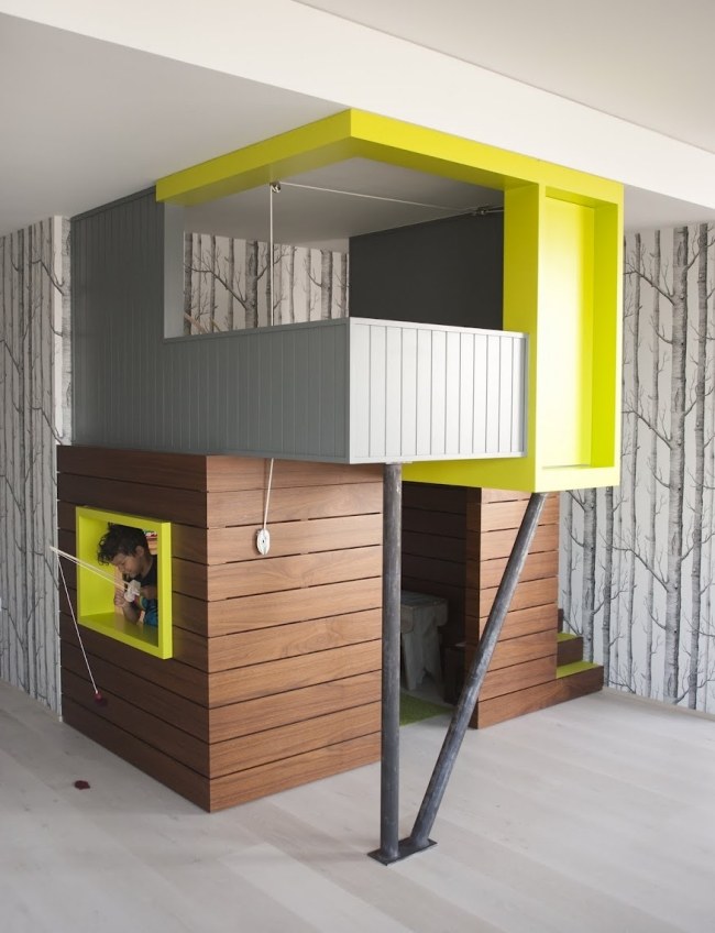 barnhus gul modern lägenhetinredning i ljusa färger