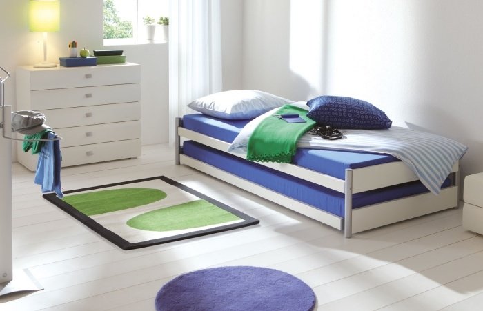 Modern-ungdom-säng-utdragbar-säng-louis-vit-andra säng område