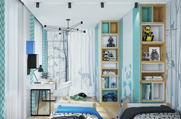 moderna barnrumsdesignidéer hyllor väggdesigndjur