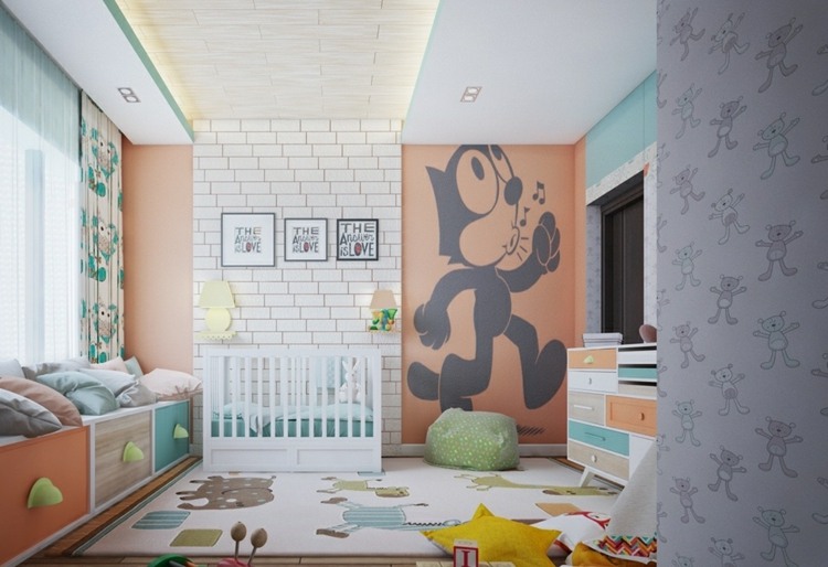 design barnrum färgglada mattsiffror pastellfärger väggdekorationsbänk