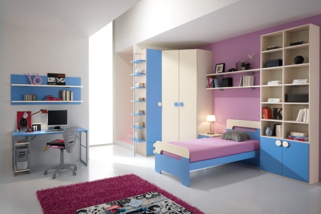 moderna-barnrum-möbler-tjejer-blå-ecru-rosa-väggfärg