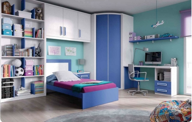 modern-barn-rum-möblering-pojke-blå-vit-möbler-set-aqua-vägg-färg