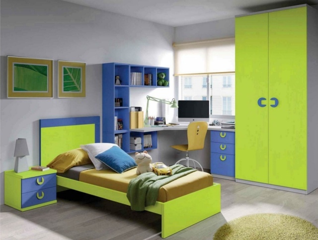 moderna barnrumsset-upp-pojke-grön-blå-möbeluppsättning