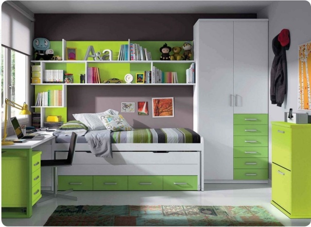 modern-barnrum-pojke-möbler-vit-grön-taupe-väggfärg