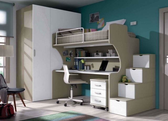 modern-barn-rum-pojke-platsbesparande-möbler-beige-vit-loft säng-skrivbord-nedan