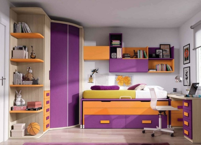 modern-barn-rum-möbler-flicka-lila-orange-hörn garderob