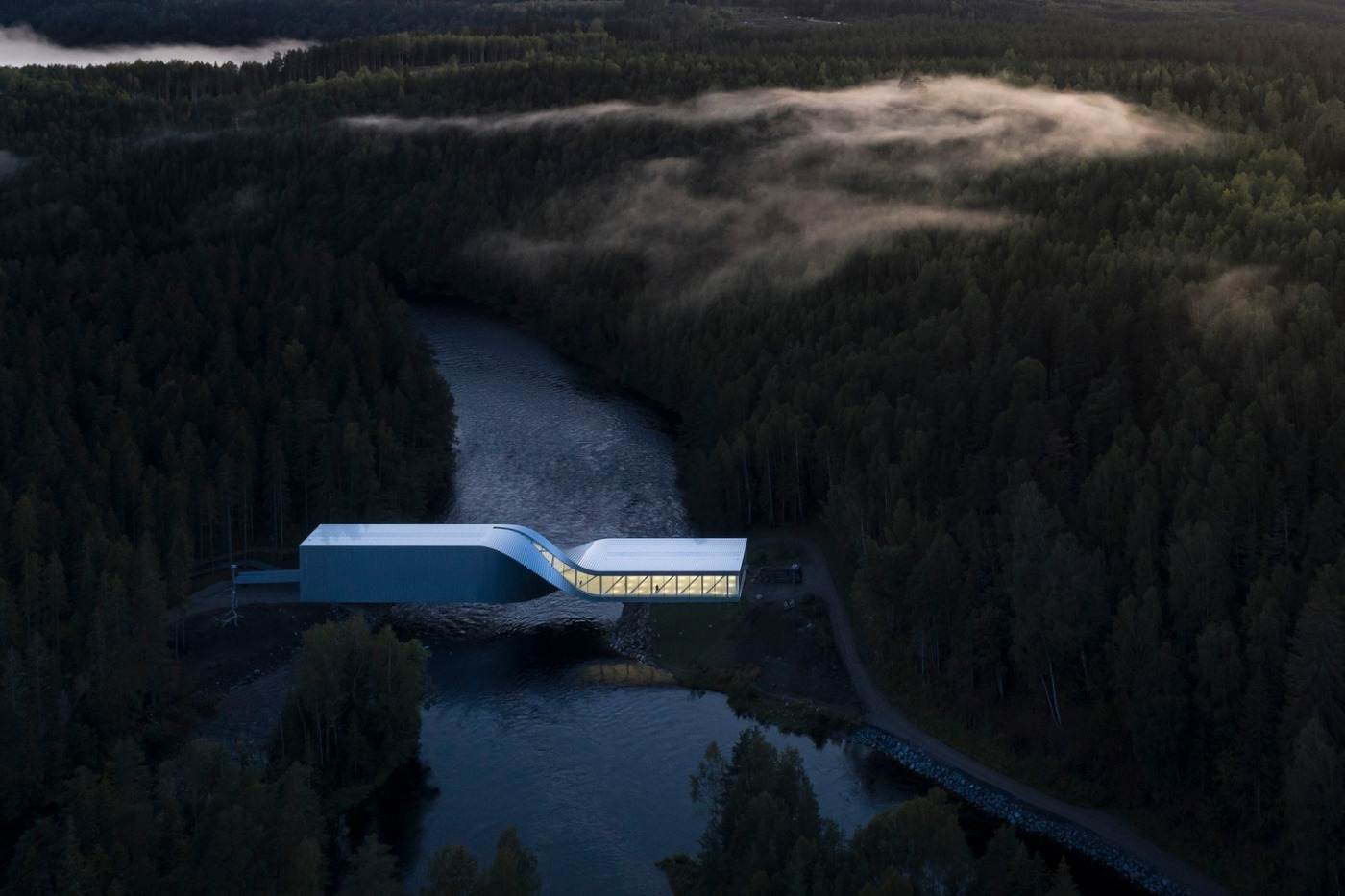 det moderna twistmuseet för konstutställning i norsk walt som en flodbro