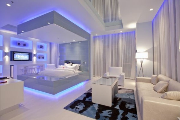 magisk LED -ljusinstallation i sovrummet