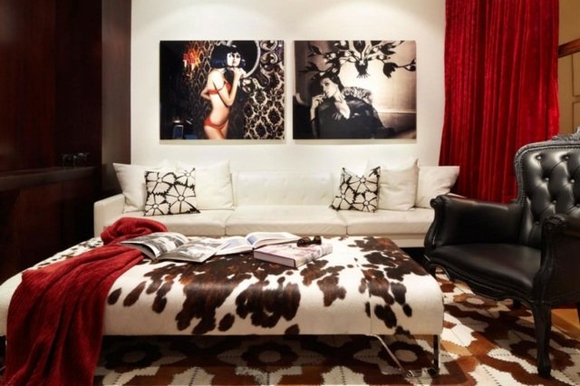 Väggdesign kohud look dag säng bilder svart lädersoffa