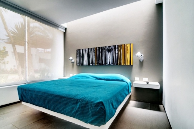 sovrum blå casa seta bostadshusdesign med takterrass