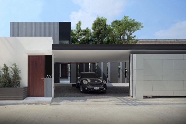 modernt bostadshus med garage bangkok thailand street view