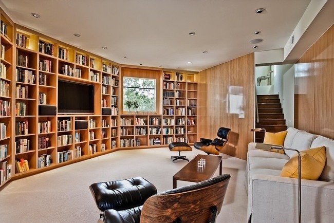 vardagsrum design vägg enhet bokhylla tv slappna av fåtölj