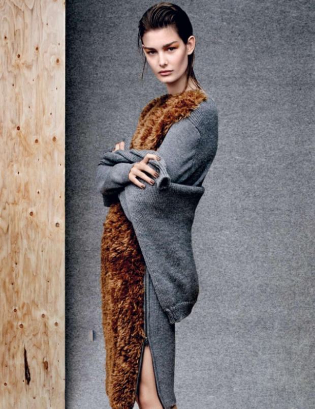 Ophelie-Guillermand-för-Vogue-Ryssland-varma vinterkläder-naturliga färger