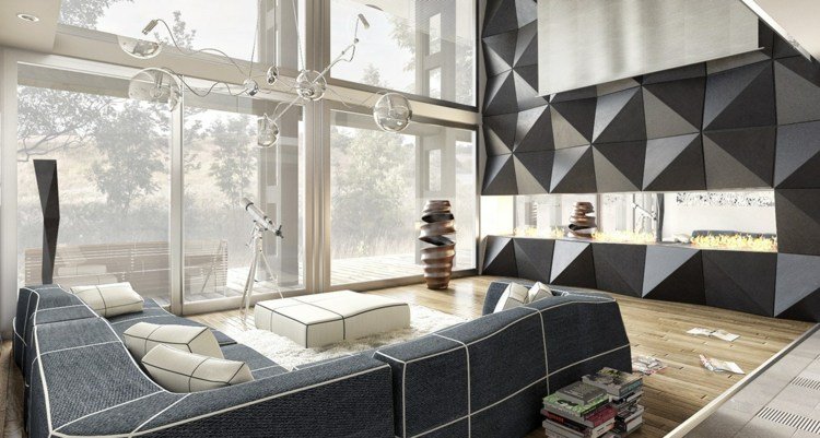 lyxig lägenhet svartvit väggdel design geometrisk laminat