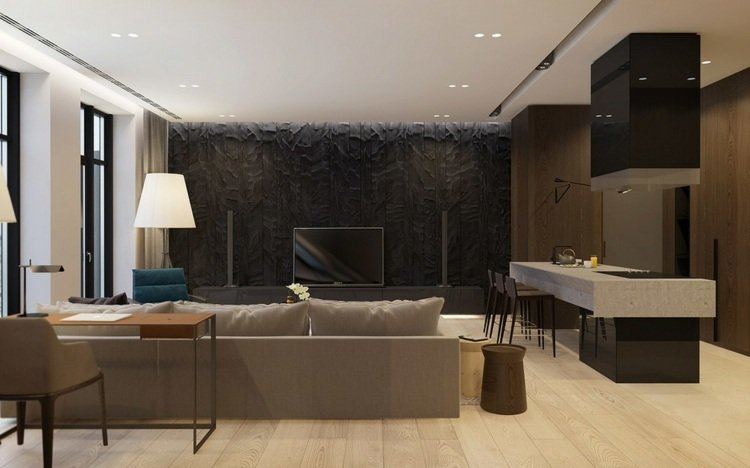lyx lägenhet svartvit vägg enhet textur svart idé tv