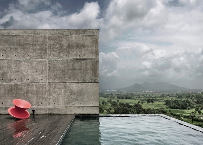 Hus byggt i sten-Med pool-visa Indien betonghus