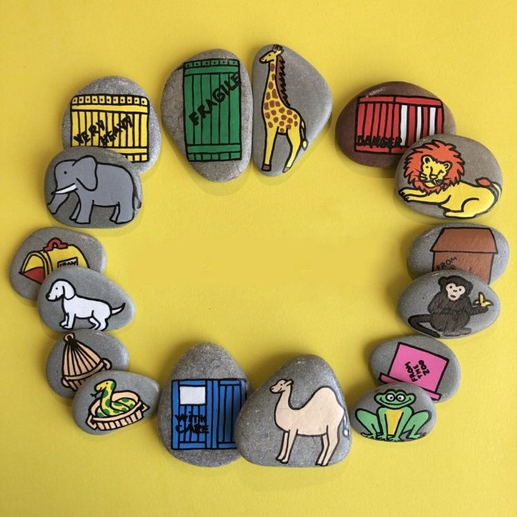 Zoo och zoo djur som tema för spel med stenar