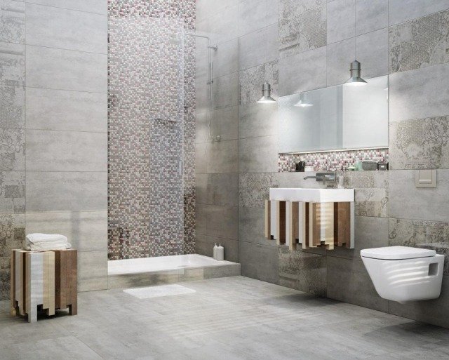 mosaikplattor för badrumsglas dusch-vägg-ljus grå-röd