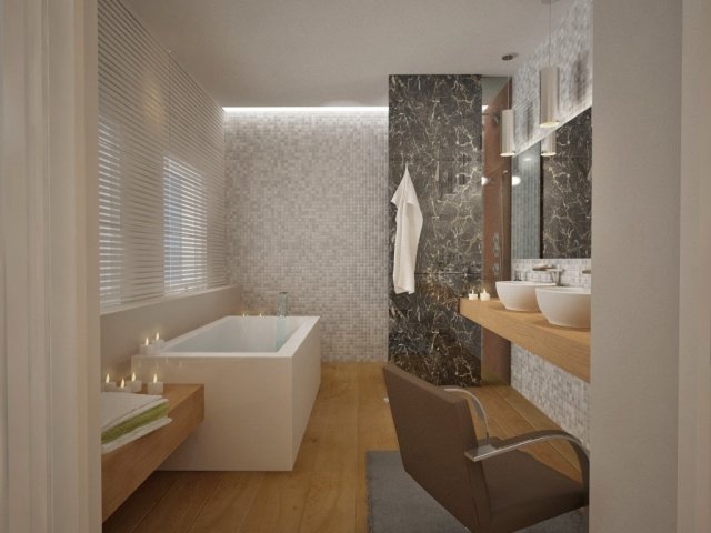Mosaikplattor för badrum subtilt-afrben-vitt-grått-badkar-trägolv