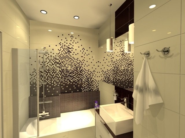 mosaikplattor för badrum -svart-vit-dusch-glasvägg