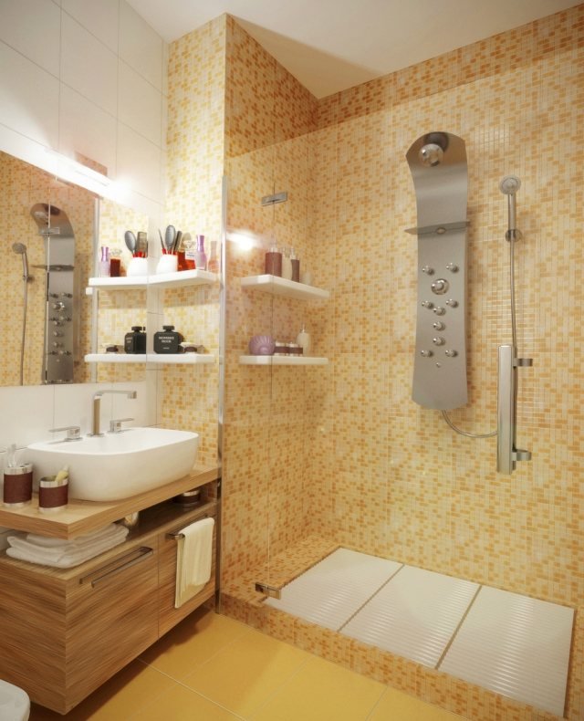 badrum-duschkabin-gul-vägg-mosaik-område