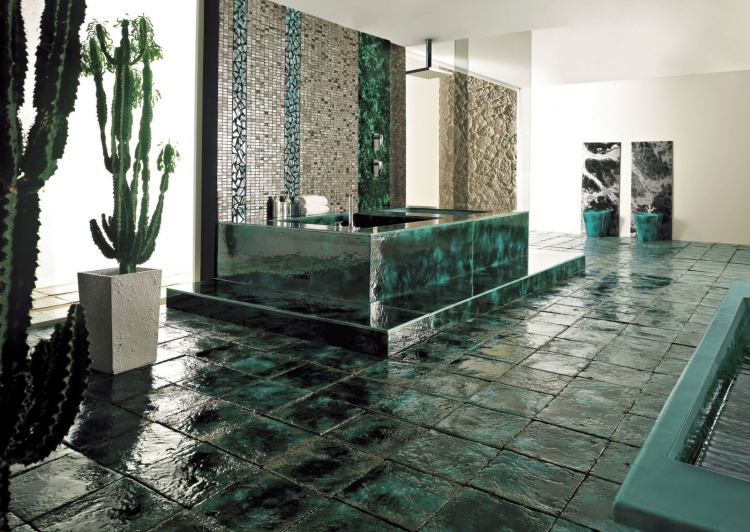 mosaikplattor-badrum-keramik-kaktus-grönt-badkar-lyx-konsol-handfat-stort