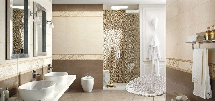 mosaikplattor-badrum-vit-sand-färg-beige-dubbel-handfat-oval-spegel-duschkabin