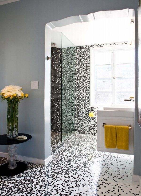 svartvita mosaikplattor för badrumspixlarna