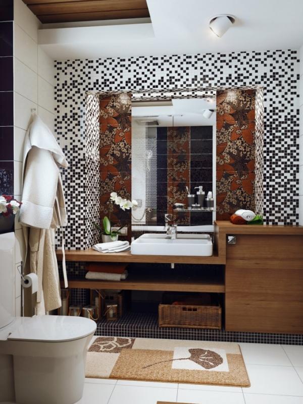 mosaik kakel badrum svart vit design bakvägg